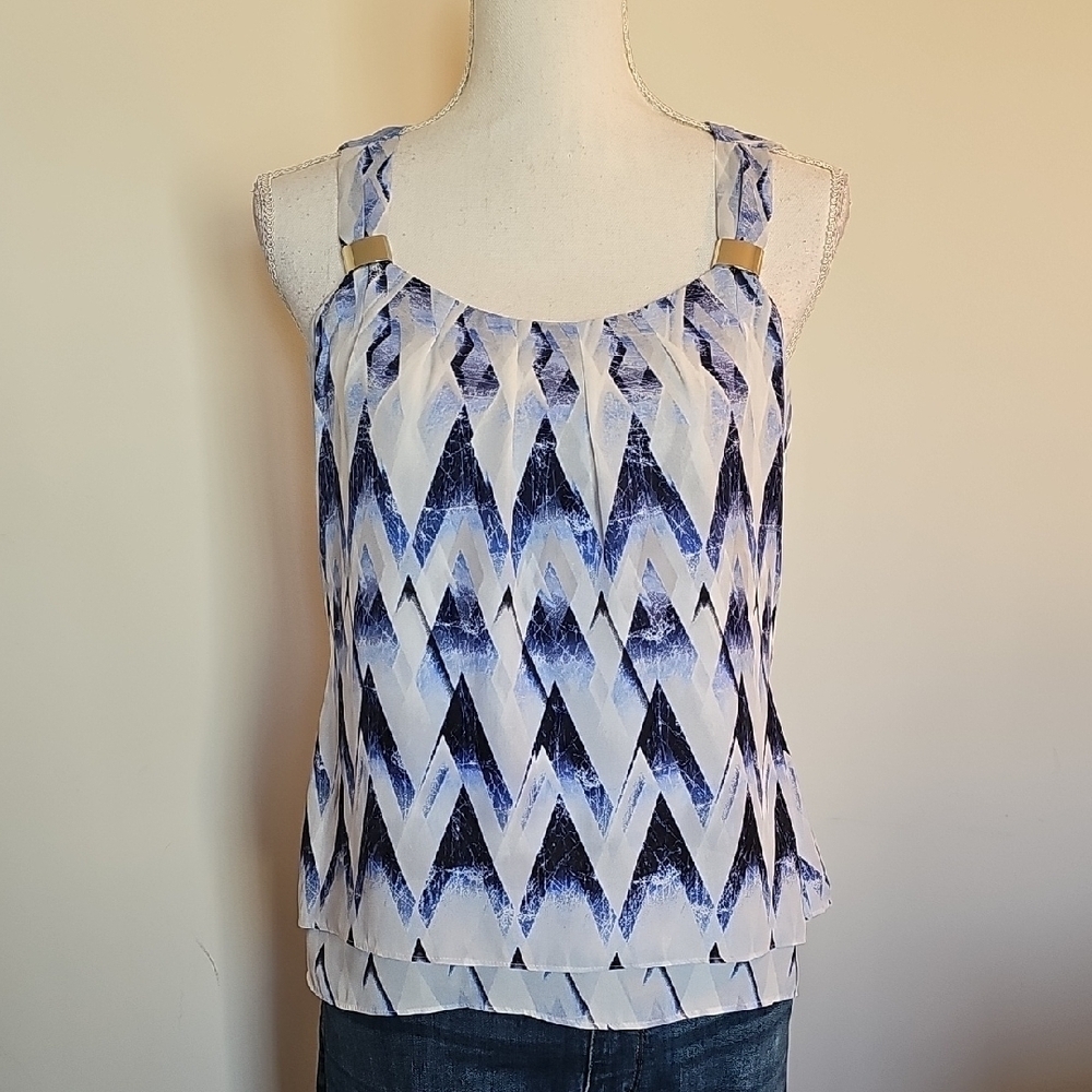 White House Black Market Blue and White Chevron Tank Top